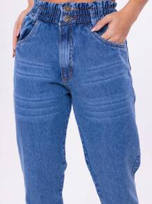 Women Jeans - 深色水洗藍 - 查看 2