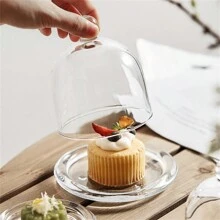 1pc Cake Stand Cover, Dessert Bread Pastries Display Plate With Glass Dome Lid For Breakfast Buffet Fruit - White - View 3