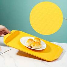 1PC2023新款塑膠長方形托盤飯店食堂上菜托盤商用餐廳專用加厚飯店餐廳商用快速餐桌雙耳托盤