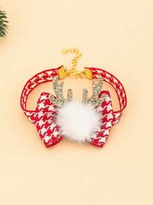 1pc Pet Christmas Decoration Necklace With Mink Fur, Deer Ear For Cat And Dog