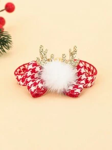 1pc Pet Christmas Decoration Necklace With Mink Fur, Deer Ear For Cat And Dog