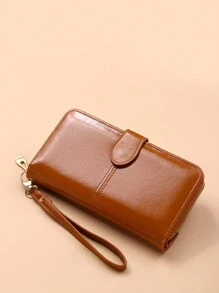 Vintage Women's Long Clutch Wallet, Handheld Phone Purse And Card Holder - Brown - View 3