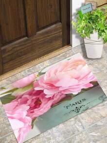 1pc Floral Printed 3d Design Simple & Fashionable Felt Carpet - Beige - View 2