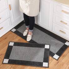 Washable Kitchen Rugs Non Slip Kitchen Runner Rugs Set of 2,Absorbent Kitchen Mats for Floor 2 Piece,Woven Absorbent Kitchen Floor Mats for in Front of Sink - Black - View 2