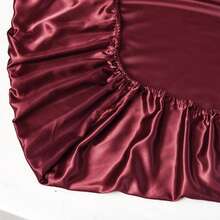 1個酒紅色柔軟實色床單 - 模擬絲緞寢具床單適用於臥室和宿舍 - 不包括枕頭套 - 酒紅色 - 查看 5