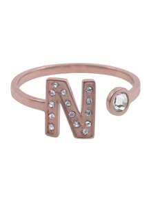 LuckyLy Adjustable Letter Initial Women's Rings, Stainless Steel With 18k Rose Gold Plated And Cubic Zirconia, Layla Model