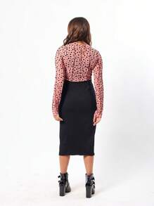 Blusa con estampado de corazones de malla transparente - Rosa - Ver 3