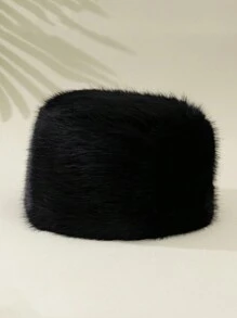 1件成人女性毛皮帽,配有狐狸毛頂部,適用於秋冬季節的戶外保暖和時尚外觀,適合日常使用 - 黑色 - 查看 2