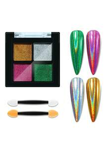 4 Colori Polvere per Unghie Olografica Serie Natalizia, Polvere Glitter Camaleonte Solida per arte di unghie