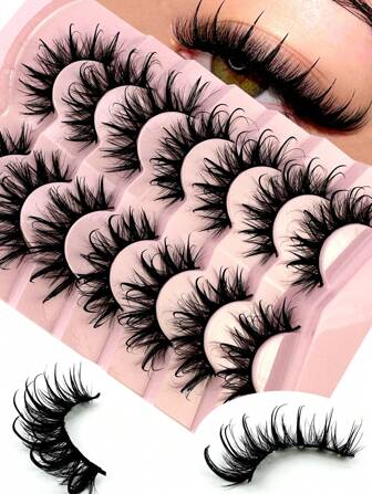 7 Pairs New Wet Cartoon Eyelashes 3D Fluffy Eyelash Extension Makeup Fashion Long Thick Natural Fairy False Eyelashes Reusable, Recommended By Makeup Artists Strip Lashes,Lashes,Eyelashes,Fake Lashes