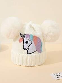 冬季兒童獨角獸針織帽,韓國風格,適合女寶寶的溫暖可愛帽子