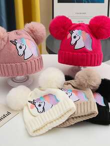 冬季兒童獨角獸針織帽,韓國風格,適合女寶寶的溫暖可愛帽子