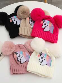 冬季兒童獨角獸針織帽,韓國風格,適合女寶寶的溫暖可愛帽子