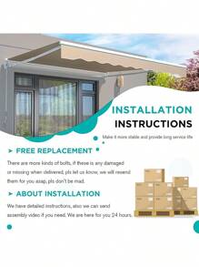 YODOLLA Manual Retractable Awning Sun Shade Patio Awning Cover Outdoor Patio Canopy Sunsetter Deck Awnings With Manual Crank Handle, Beige - 米色 - 查看 7