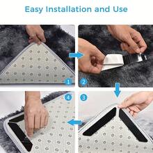 12入組地毯固定器,角落和邊緣均適用,不會捲曲或有很多摺痕,正反面可用的柔軟可彎曲墊子將地毯固定在地板和硬木地板墊下,可重複使用 - 黑色 - 查看 5