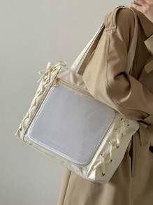Large Capacity Women's Bag, New Design Bow Knot Strap Transparent Cute Sweet Bucket Bag, Commuter Shoulder Tote Bag Kawaii Cute Ita Tote Bag,Women's Sweet Clear Handbag & Purse