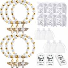 Juego De 6 Recuerdos De Bautizo Con 6 Brazaletes De Ángel Cruzado, 6 Cajas De Recuerdo De Bautizo, 6 Etiquetas De Agradecimiento Y 6 Bolsas De Organza Para Regalar A Mujeres, Niñas Y Niños En Bodas, Fiestas Y Baby Showers - Albaricoque - Ver 1