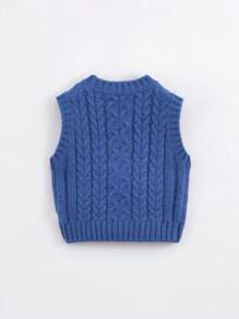 男童秋季時尚純色圓領針織背心,休閒百搭 - 寶藍色 - 查看 2