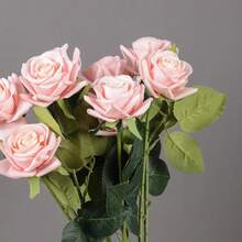 6 Piezas De Flores De Rosas En Forma De Cuerno Con Tacto Real Y Humectante - Rosa Pálido - Ver 3