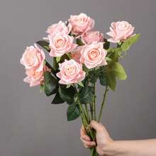 6 Piezas De Flores De Rosas En Forma De Cuerno Con Tacto Real Y Humectante - Rosa Pálido - Ver 1