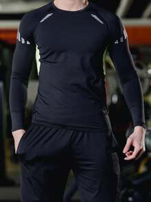 1pc Men's Long Sleeve Sports T-Shirt Gym Clothes Men Basic T-Shirt,Men Compression Top - Black - View 4