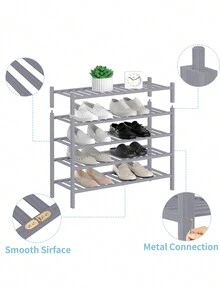 Collapsible 5-Tier Natural Bamboo Shoe Rack - Stackable Storage Shelf With Multi-Function Combinations - Free Standing Shoe Racks For Convenient Shoe Organization 11" D X 27" W X 35" H - Grey - View 3
