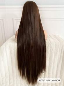 1入棕色合成假髮,極長的超長直髮,長劉海,40英寸女性時尚角色扮演假髮,適合萬聖節和聖誕節派對,長度100厘米 - 棕色 - 查看 3