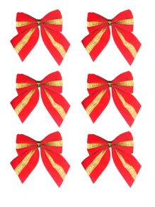 kit 12 un Laço Decorativo lacinho para arvore de natal enfeite natalino c/ fita dourada 6,5 cm Luxo - Vermelho - Visão 1