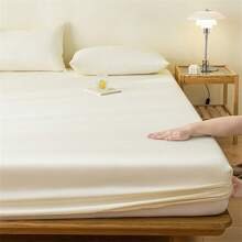 1pc Thick Soft Breathable Solid Color Waterproof Mattress Cover (single Size), Wrinkle Protective Sheet With Easy Disassembly For All Seasons - cream white - View 5