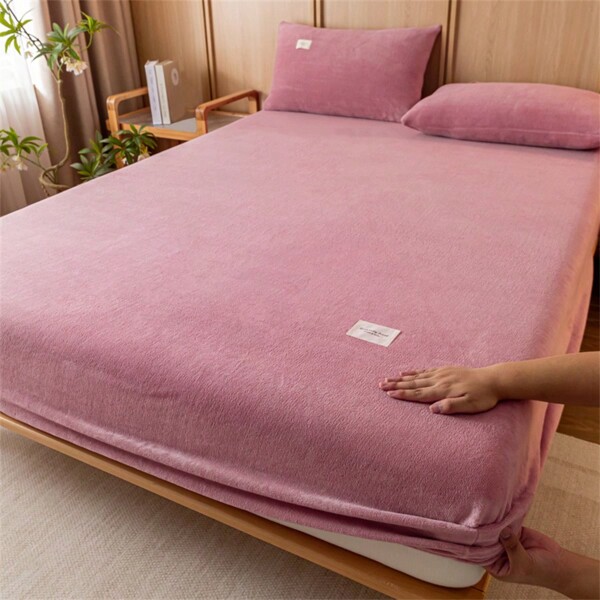 1pc Thick Soft And Breathable Milk Velvet Fitted Sheet (single),high Density Warm And Tender Fabric, Moisture Absorption And Breathable, Wrinkle-resistant Protection Cover, Easy To Disassemble, Suitable For All Seasons