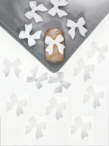 50pcs Resin White Bowknot & Streamers 3d Nail Art Decoration With Rhinestone Nail Accessory DIY Nail Charms Nail Gems Nail Supplies