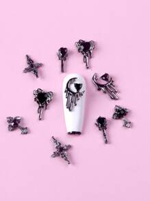 TSZS 10 món trang trí móng tay nghệ thuật pha lê phong cách Punk hỗn hợp, phụ kiện làm móng, đồ trang trí móng, đá quý làm móng - màu đen - Xem 2