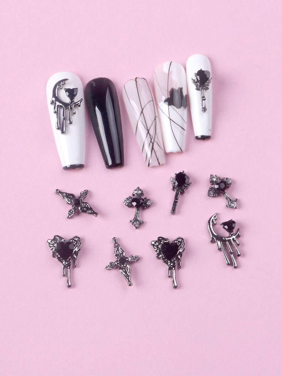 TSZS 10 món trang trí móng tay nghệ thuật pha lê phong cách Punk hỗn hợp, phụ kiện làm móng, đồ trang trí móng, đá quý làm móng - màu đen - Xem 1