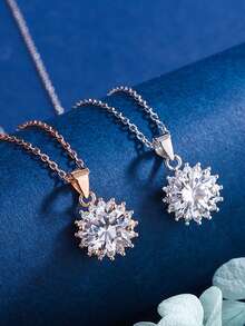 1件新款簡約甜美向日葵項鍊女款全鑲鉆石銀色雪花領鏈s925純銀花形吊墜,最佳女友生日、情人節、婚禮季節等禮品