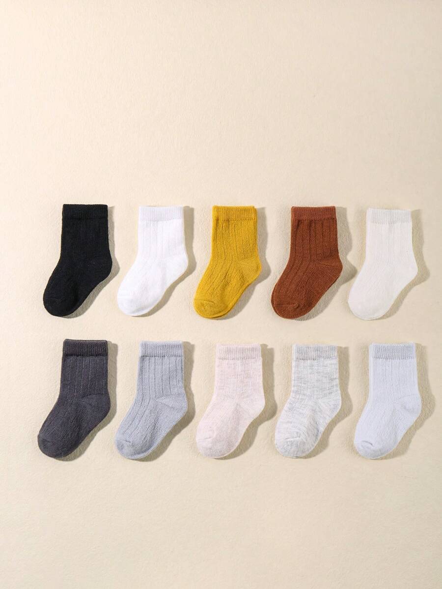 10嬰兒日常閒暇素色中筒襪帶厚條紋 - 彩色 - 查看 1