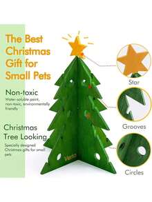 1pc Christmas Tree-shaped Wooden Puzzle Toy With Rabbit And Hamster Shaped Feeder - Army Green - View 7