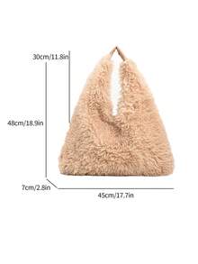 秋天和冬季新款流行時尚卡其色人造包簡單設計女性包通勤日期大容量托特包 - 卡其色 - 查看 6