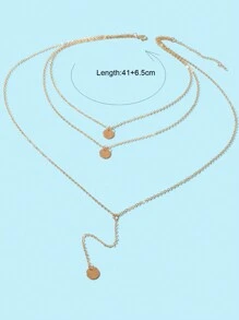 1pc Fashionable Minimalist Multi-Layer Chain Long Necklace - Yellow Gold - View 3