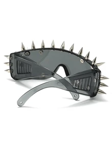 1pc Cyber Punk Style Personalized Fashionable Studded Fashion Glasses For Photo Shooting And Party Street Shades Accessories Halloween Beach Accessories Glasses Shades Looks Street Style And Suit For Sweater Jacket Sweatshirt Hoodie Leather Pants And Cargo Pants For Summer Beach Vacation, Outdoor, Travel - Black - View 8