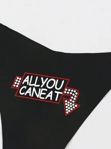 女士性感舒适无缝英文字母图案丁字裤，黑色 - 黑色 - 查看 4