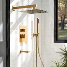 EVERSTEIN 10 Inch Wall-mounted Square Rain Shower Head Pressure Balance Valve  Tub and Shower Faucet