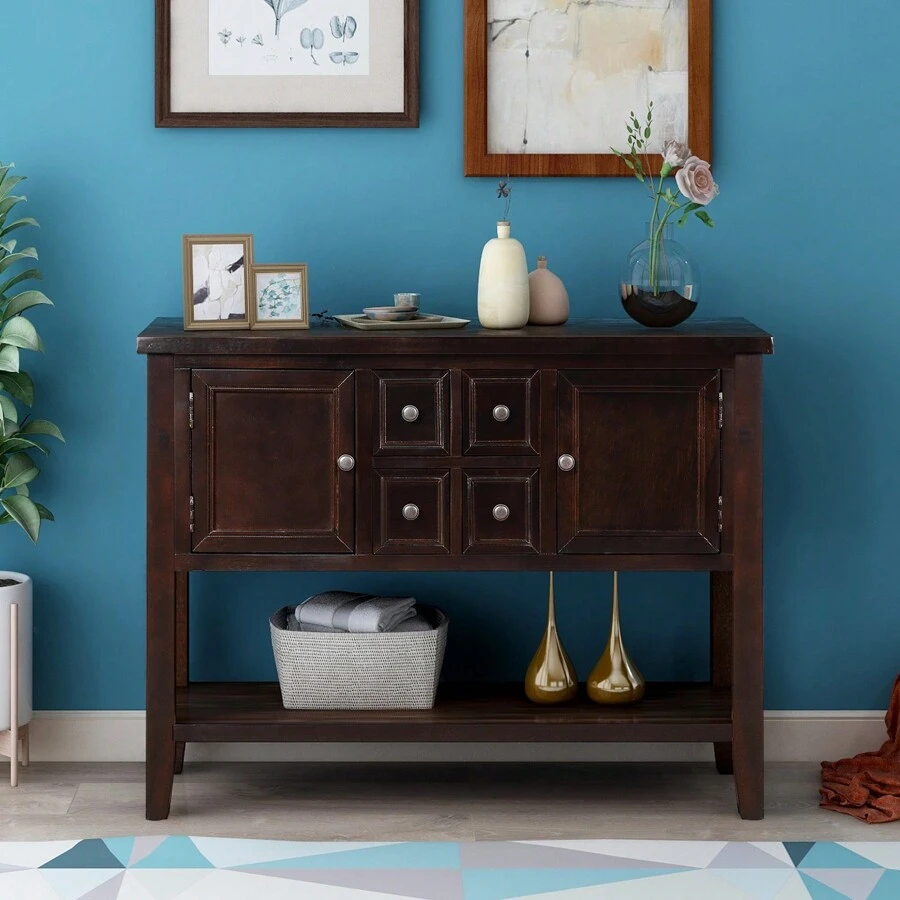 MISSUNNY TREXM Cambridge Series Buffet Sideboard Console Table with Bottom Shelf (Espresso) - Coffee Brown - View 1