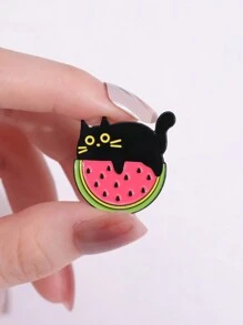 1pc Cute Watermelon & Black Cat Shaped Brooch, Suitable For Both Men And Women Daily Wear - Multicolor - View 5