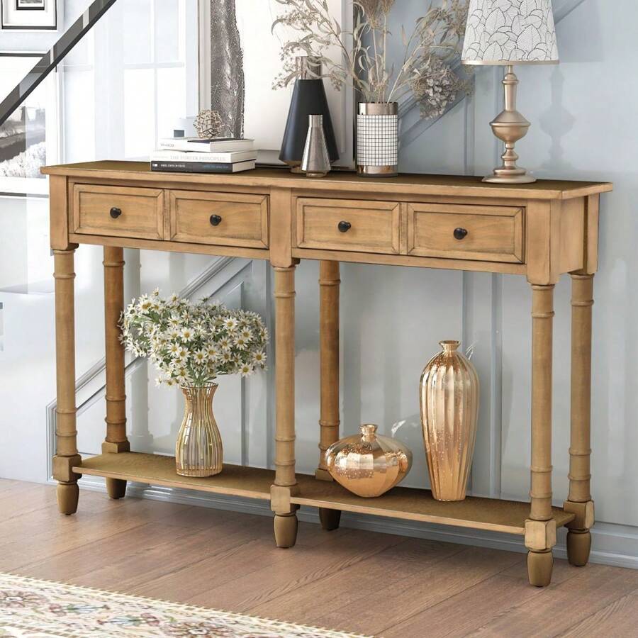 Entryway Table With Solid Wood Legs Console Table With Two Storage ...
