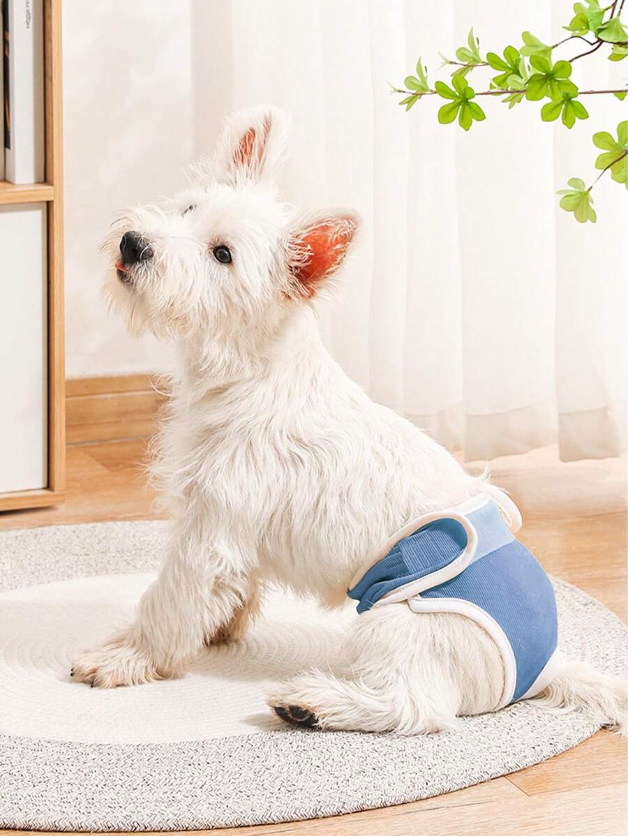 1pc Blue Dog Diaper, Pet Pee Pad, Teddy Diaper, Puppy Menstrual Pants, Physiological Shorts Pet Supplies - Blue - View 1
