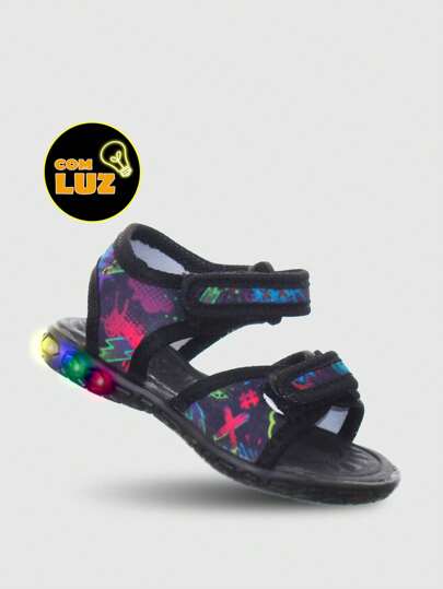 Sándalia papete de led infantil menina com luzes que pisca colorido criança feminino
