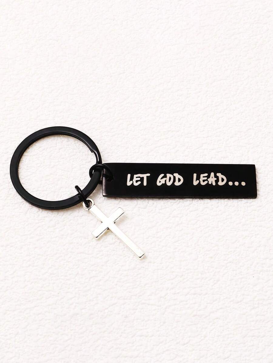 1pc "Let God Lead" Cross Keychain, Christian Keychain - View 1
