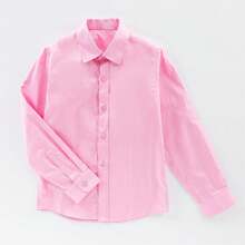 Camisa de manga larga para niños, adecuada para vestimenta formal, uniformes, adolescentes, ropa casual para niños pequeños, color rosa, estilo versátil estándar, talla 4-14 años - Rosa - Ver 3