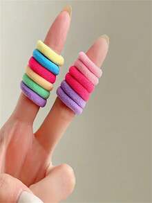 100入組糖果色單色鬆緊帶女孩頭髮軟綁帶可愛鬆緊帶橡皮筋髮飾馬尾髮飾 - 彩色 - 查看 4
