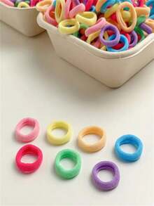 100入組糖果色單色鬆緊帶女孩頭髮軟綁帶可愛鬆緊帶橡皮筋髮飾馬尾髮飾 - 彩色 - 查看 5